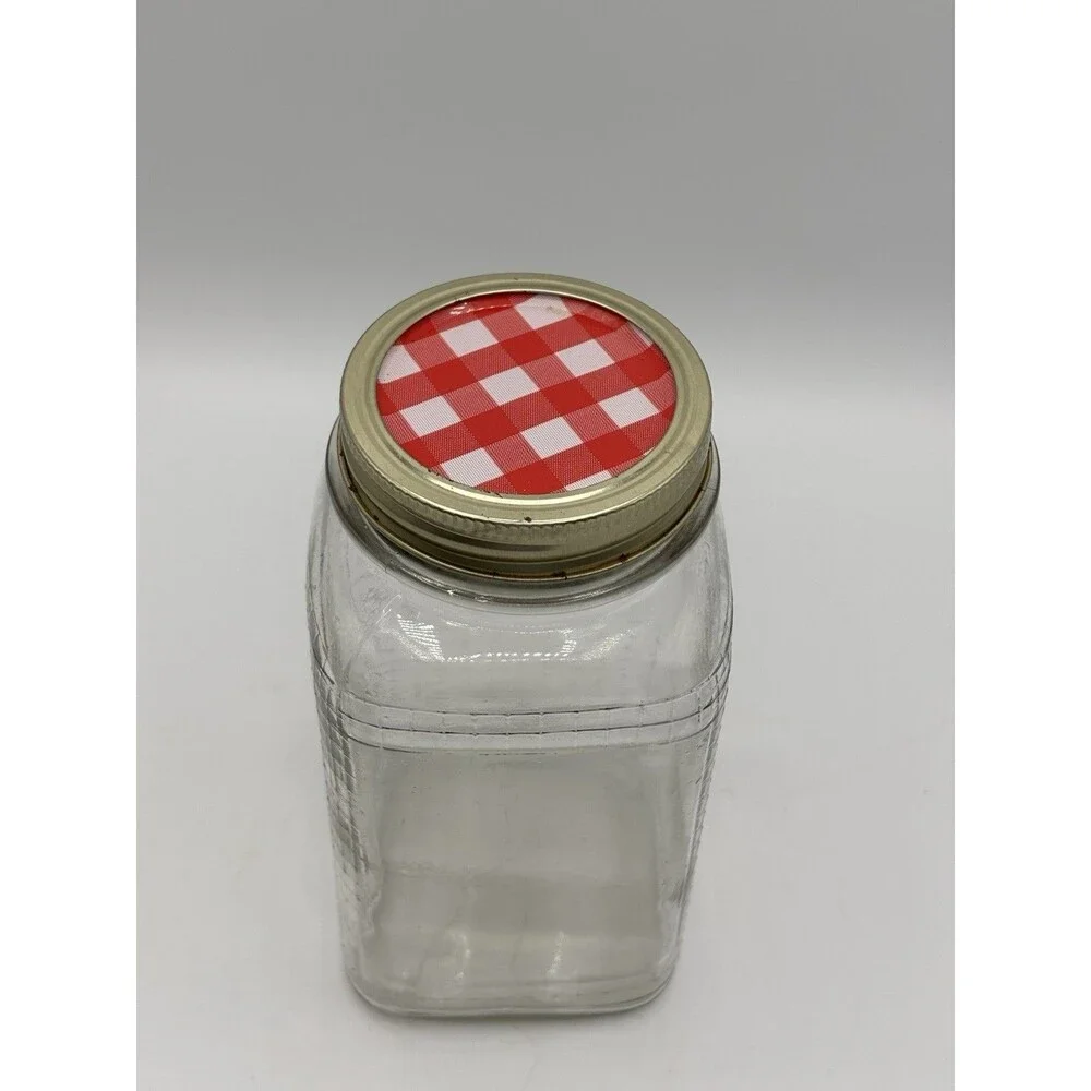Vintage Square Qt. Jar Waffle/grid Pattern Three Sides Canning/ Coffee Jar